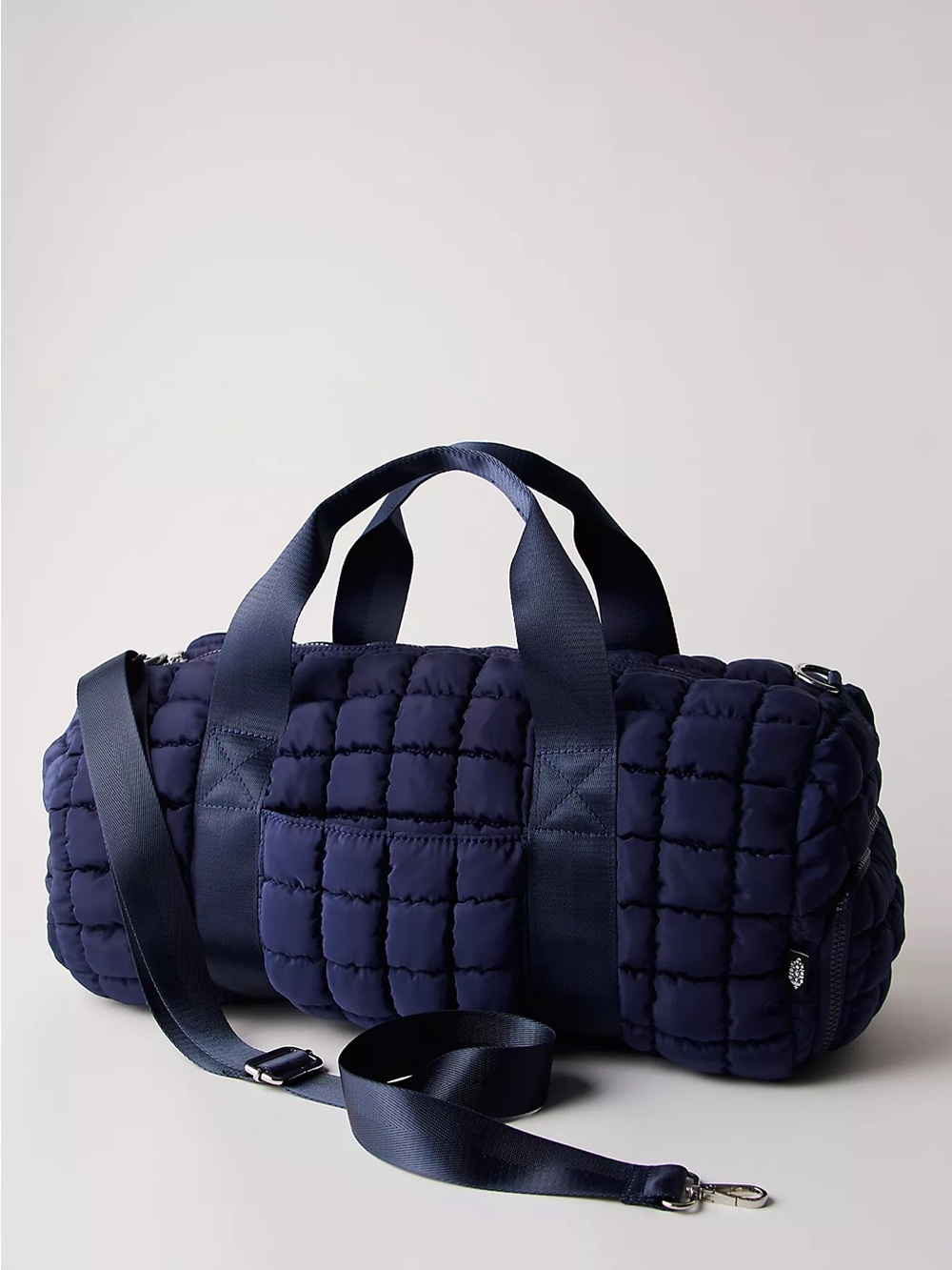 Free People Navy Quilted Duffel with Removable Strap